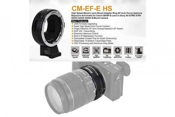 Commlite CM-EF-E HS (Переходное кольцо для Canon EF/EF-S на байонет Sony E-mount с автофокусом) Commlite CM-EF-E HS (Переходное кольцо для Canon EF/EF-S на байонет Sony E-mount с автофокусом)