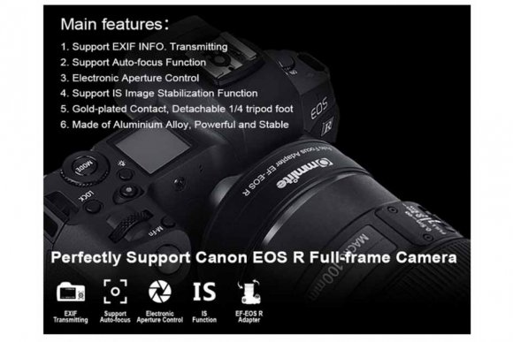 Commlite CM-EF-EOS R (Переходное кольцо для Canon EF/EF-S объективы на байонет EOS R RF-Mount Full-frame камеры  Commlite CM-EF-EOS R (Переходное кольцо для Canon EF/EF-S объективы на байонет EOS R RF-Mount Full-frame камеры
