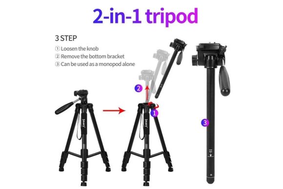 Штатив Jmary KP-2254 Black два в одном штатив и монопод [50cm/165cm,нагрузка 4 кг] 