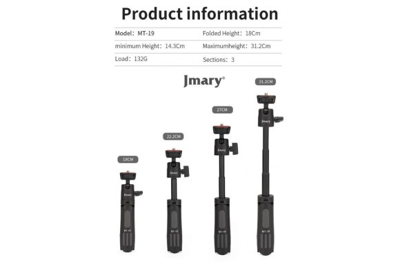 Jmary MT-19 Мини настольный штатив c селфи-моноподом для съёмки с фото, видеокамер и смартфон Jmary MT-19 Мини настольный штатив c селфи-моноподом для съёмки с фото, видеокамер и смартфон