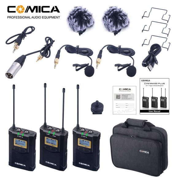 Двойная петличная радиосистема COMICA CVM-WM100 Plus(A) [RX+TX+TX] UHF 