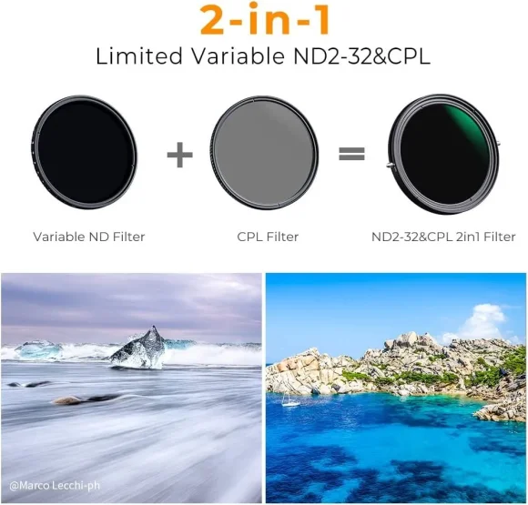 Фильтр K&F 2в1 82mm Nano X CPL+Variable Fader NDX ND2-ND32, поляризационный, переменный нейтрально серый 1 